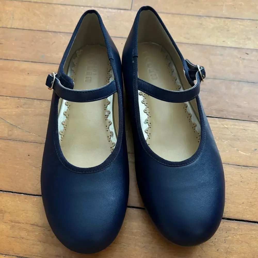 Mini Boden Size 37 US 6 Mary Jane Shoes Navy Blue Leather